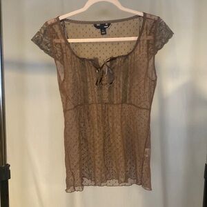 H&M Brown Mesh Lace Blouse